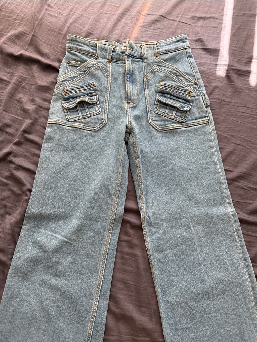 The Kooples Light Blue Wide-Leg Jeans with Flap Pocket Detail